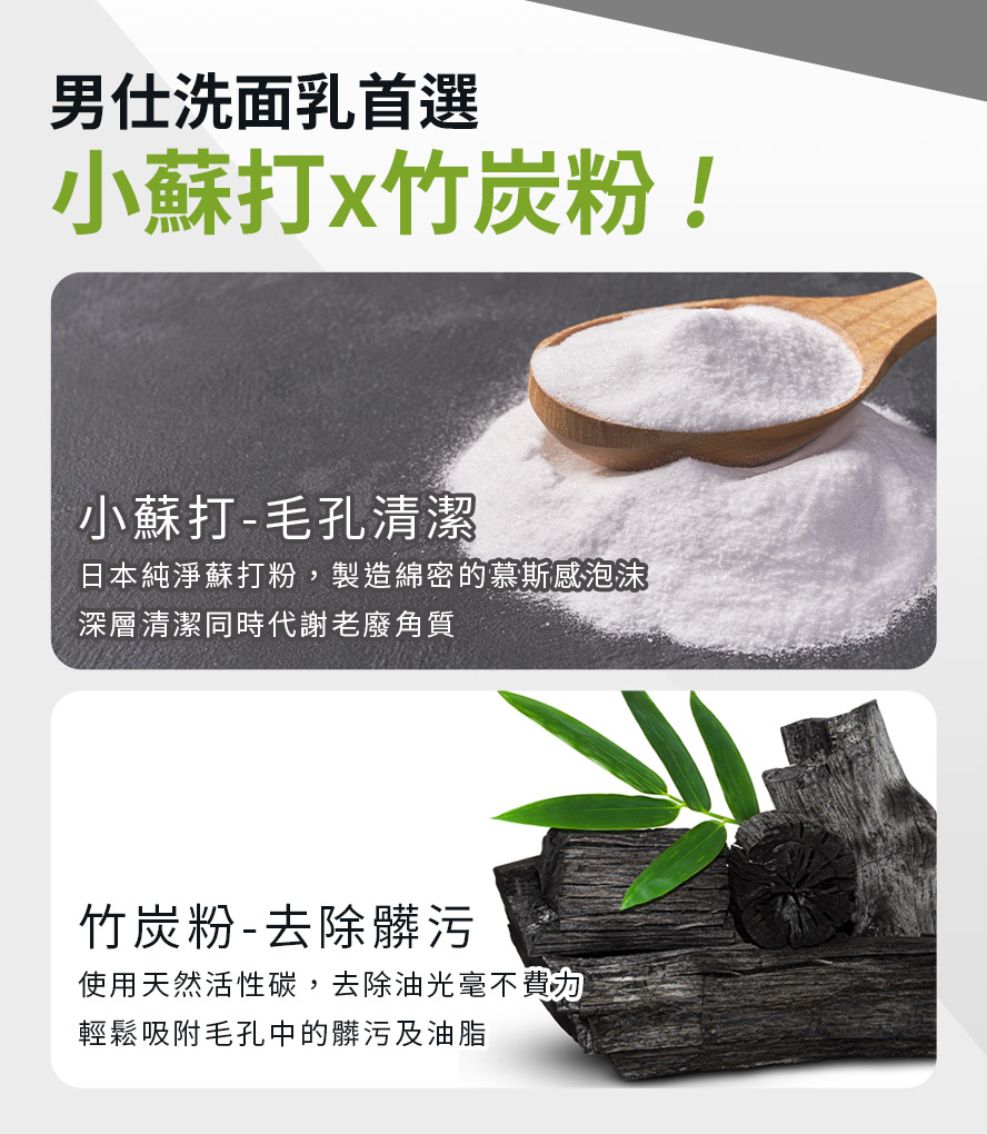 日本小蘇打搭配竹炭粉能淨化毛孔、代謝老廢角質。
