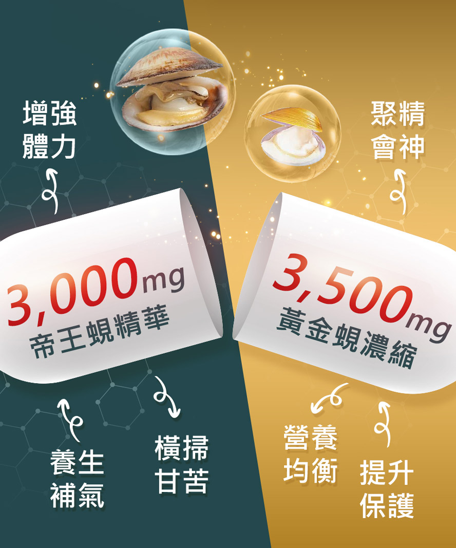 帝王蜆是上班族的最健康的營養補充，完整萃取蜆精及蜆肉，補足活力
